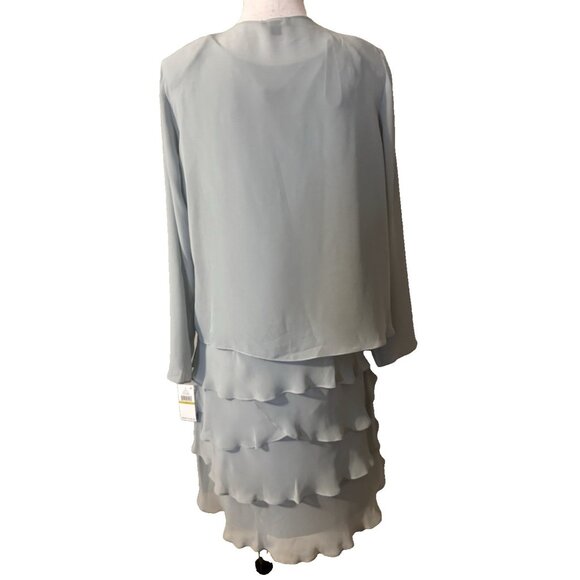 SLNY Jacket & Dress 14 Aloe Blue Ruffled Party Wedding Cruise Flowy NEW - Picture 7 of 16